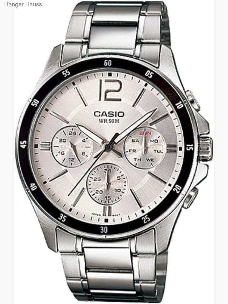 Mens Multifunction Silver Dial Watch Day Date 24Hour Subdials Stainless Steel